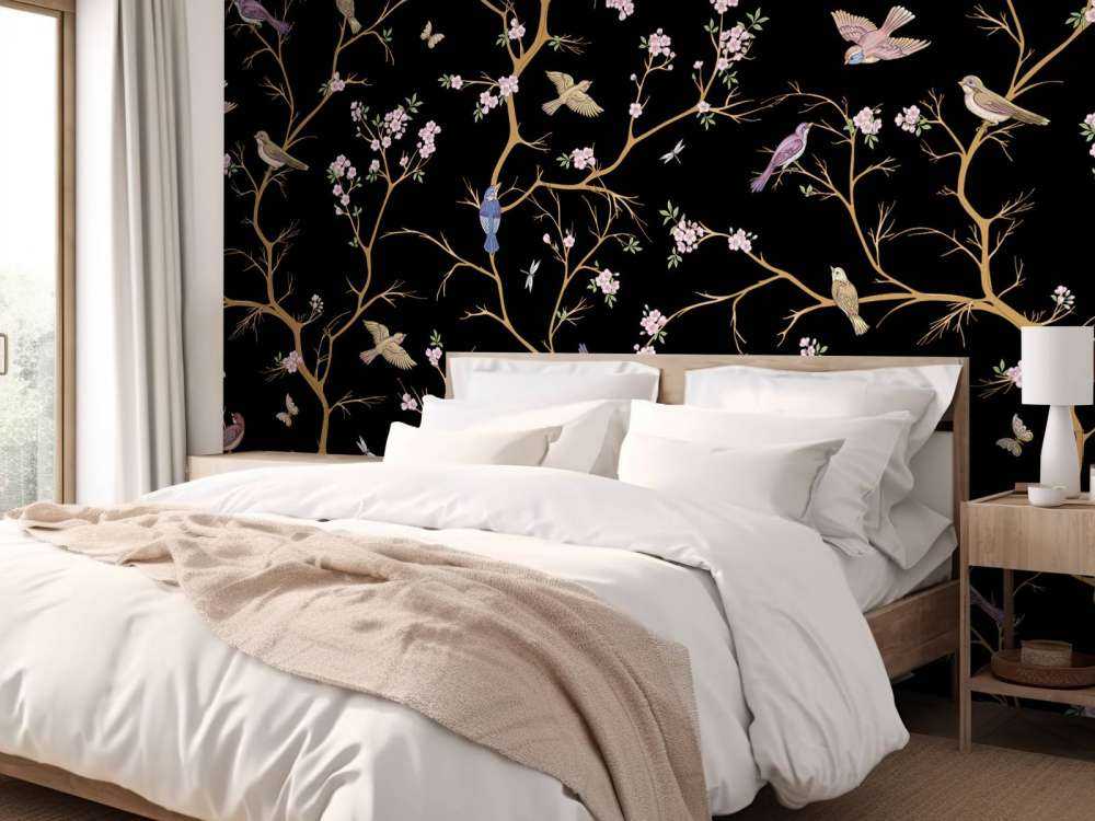 Blossom branches with birds