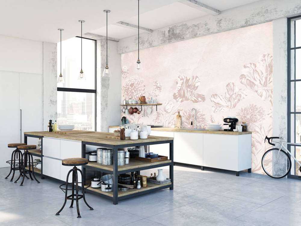 Baroque floral landscape - powder pink