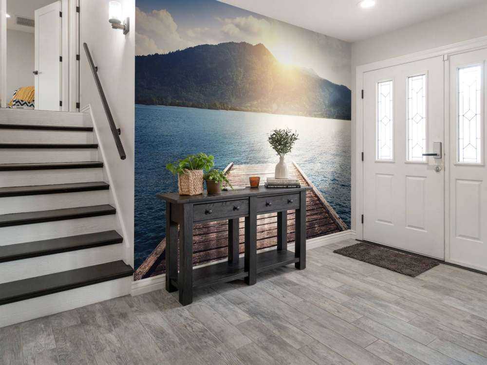 Scaffolding to a lake