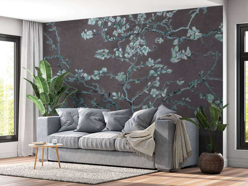 Almond blossom with a blue tint