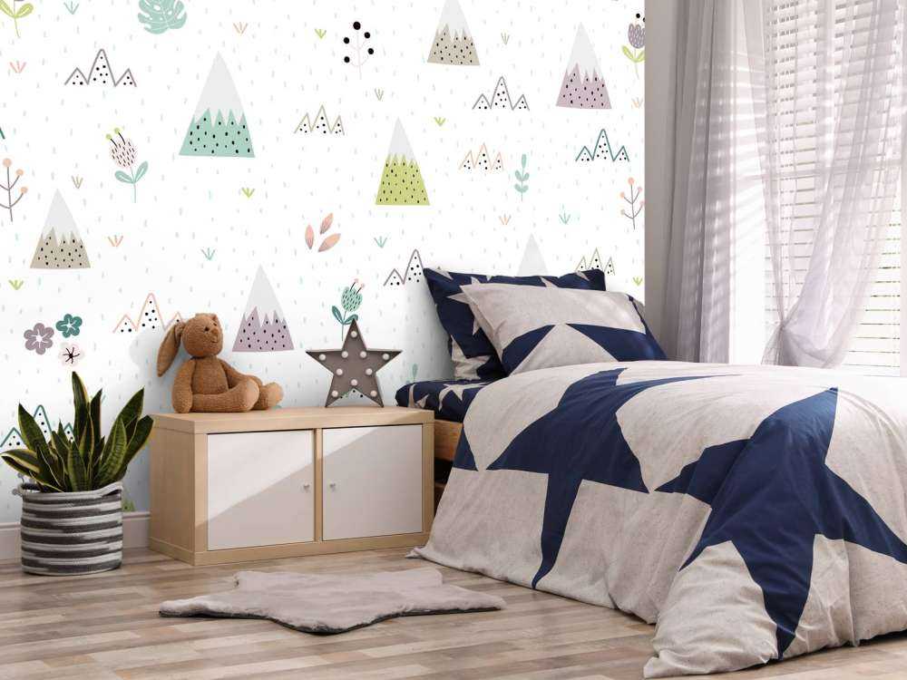Mountains, plants and flowers pattern