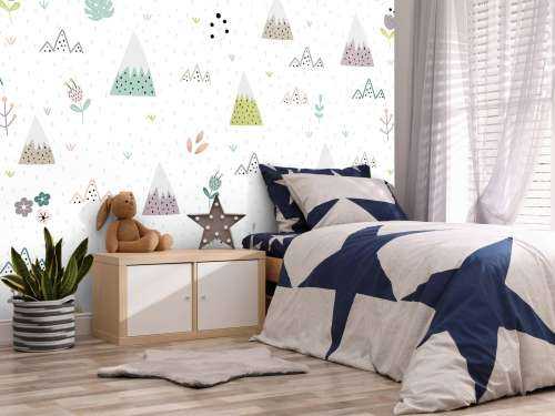 Mountains, plants and flowers pattern