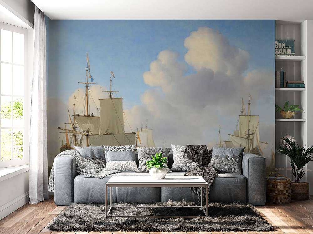 Photo wallpaper Rijksmuseum. Dutch ships on a calm sea.