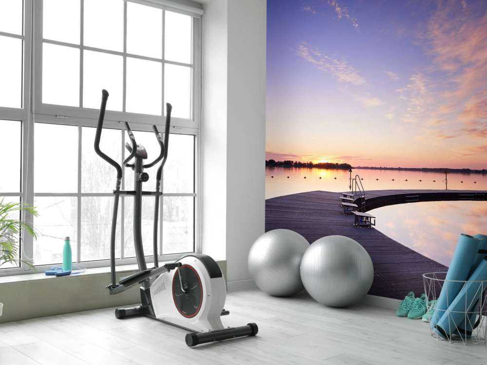 Swimming jetty with starting blocks