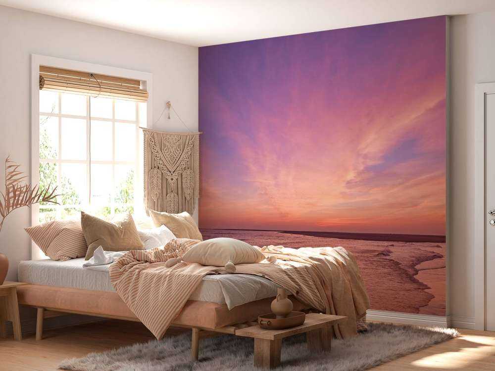 Beach with pink sunset